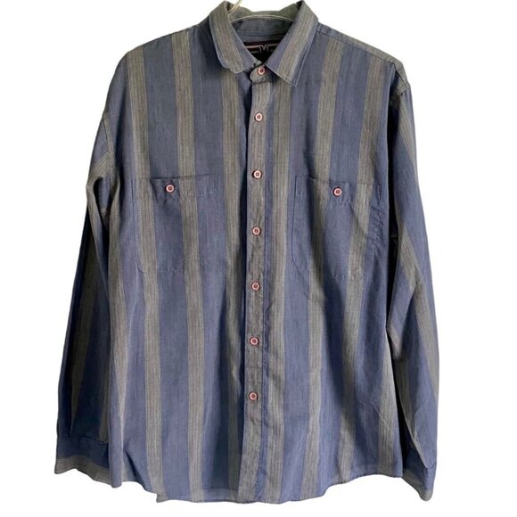 Mark Alan Long Sleeve Button Down Shirt Blue Grey Men's Large - Picture 1 of 6